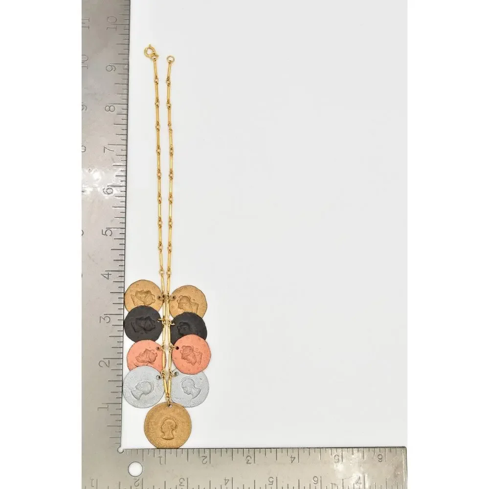 Vintage Coin Collar Necklace Multi-Tone Metal Dangle Silver Copper Gold BinA17